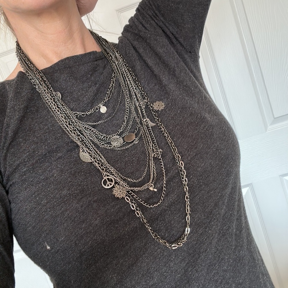 Vintage long layered chains with peace cross avant-guard goth charms sexy y2k